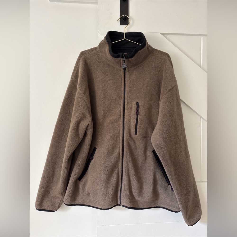 OuterSport OT 2000 Fleece Mens Full Zip Jacket Coat Zip Pockets Large Brown